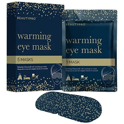Image of BEAUTYPRO SELF HEATING Eye Mask Soothing Chamomile Scent Warming Steam Calming Relax at Home &amp; Travel Digital Detox Migraine Relief Multi Award Winning Brand 5 Pack