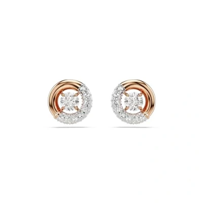Image of Swarovski Dextera stud earrings, Round cut, White, Rose gold tone plated