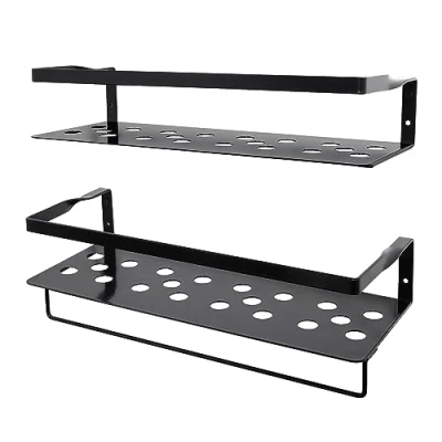 Image of Uten Floating Shelves Iron Wall Mounted Shelf with Towel Bar, Decorative Set of 2 for Bedroom, Bathroom, Living Room, Kitchen, Black