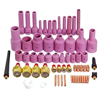 Image of RIVERWELD TIG Gas Lens 45V0204S 45V42 Alumina Nozzle Cups 796F70 3# 53N58 4# 57N75 6# 13N08 Back Cap 41V24 41V35 41V33 Collet Body Assorted Size Fit DB SR WP 9 20 25 Welding Torch 63pcs