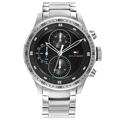 Image of Tommy Hilfiger Analogue Multifunction Quartz Watch for Men with Navy Blue Leather Strap 1791805