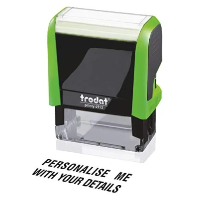 Image of Trodat Green Printy 4912 Personalised Custom Office, Business and Teacher Stamp Allows Up to 4 Lines of Text Impression Size 45 x 17 mm Self Inking with 5 Ink Pad Colours Choose from
