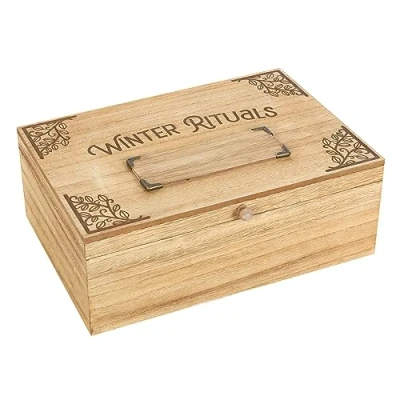 Image of Enchanted 30cm Wooden Winter Solstice Rituals Box Pagan Holiday Traditions &amp; Seasonal Keepsake Container Customisable Nature Inspired Storage Solution Personalized Gift Idea