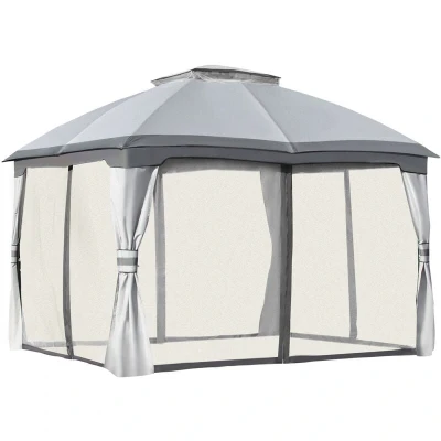 Image of Outsunny 3.7 X 3 (M) Outdoor Metal Gazebo 2 Tier Roof Sidewalls Pavilion Marquee Garden