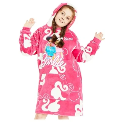 Image of Girls Barbie Personalised Hoodie Oversized Fleece (UK, Age, One Size, Regular, Hoodie)