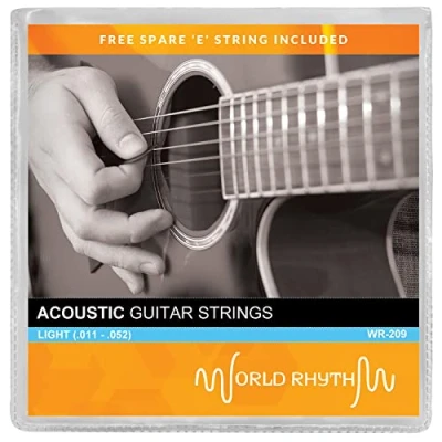 Image of World Rhythm Acoustic Guitar Strings Light (.011 .052) Gauge with Spare High E String