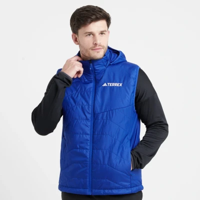 Image of adidas Sportswear Hooded Waistcoat, Men&#039;s, Size: Small, Semi lucid blue