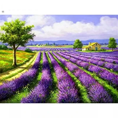 Image of Lavender Field 5D DIY Diamond Art Painting Kits Full Drill, Rhinestone Crystal Embroidery Cross Stitch Canvas Pictures by Numbers for Kids Adults Home Wall Decor Square Drill,24x32in