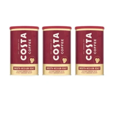 Image of Costa Coffee Smooth Medium Roast Instant with Finely Ground Beans Tin 100g (pack of 3)