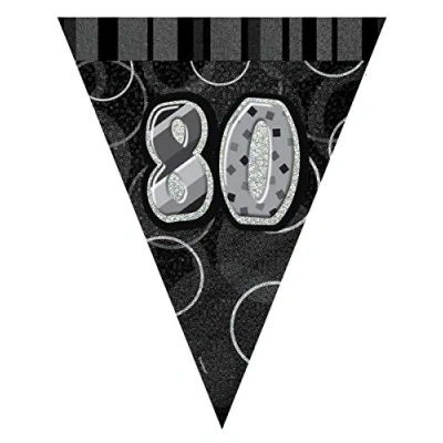 Image of Unique Party 90808 9ft Foil Glitz Black 80th Birthday Bunting Flags