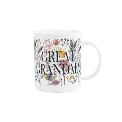 Image of Purely Home Floral Great Grandma Mug Watercolour Flowers &amp; Foliage Relations Gift/Present for Her Tea/Coffee Hot Drinks White Bone China
