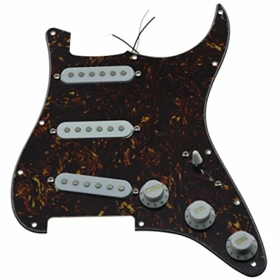Image of KAISH Loaded American ST/Strat Style SSS Pickguard Prewired Pick Guard With Ceramic Pickups for Stratocaster/Strat Dark Tortoise White Covers and Knobs