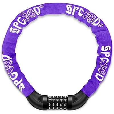 Image of SPGOOD Bike Locks Heavy Duty/Bicycle Chain/Cycling Lock (14 Colors) 5 Digits Codes Resettable 100,000 for Cycle, Moto, Door, Gate Fence 830mm Length(Purple)