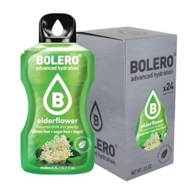 Image of Bolero Drink 24 Sachets 3g Sticks Fruit Prepared Powder Soluble For Fresh in Water Product, 72g Stevia Sweetened (Elderflower)