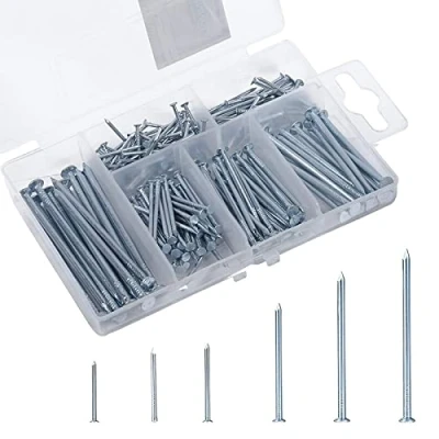 Image of 280 PCS Hardware Assorted Nails kit,Flat Head Nails,Wood Panel Pins Tacks,Construction for Picture Frame Furniture Masonry Silver