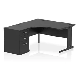 Image of Impulse 1400 LH Crescent Desk Black/Black Cable Managed Leg 600 DH Ped