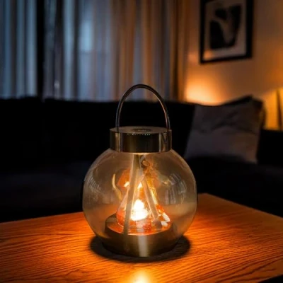 Image of Cello Gleneagles Campfire LED Round Lantern, Battery Powered, Realistic Flame Effect, Flameless Decoration Light, Portable Lantern for Home Decor, Night Lamp