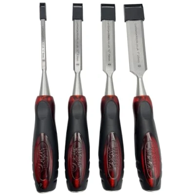 Image of LUMBER JACK 4 Piece Wood Chisel Set Bevel Edge Woodworking Carving Heavy Duty Hand Tools High Carbon Steel Blade 1/4&quot; 1/2&quot; 3/4&quot; 1&quot;