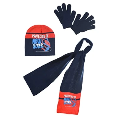 Image of Marvel Boys Spiderman Avengers Beanie Hats or Hat Scarf and Glove Sets (54 cms (Ages 4 8), Red Gloves Set)