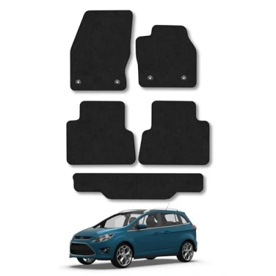 Image of Car Mats Compatible with Ford Grand C Max (2011 2019) Tailored Fit Black Carpet Floor Set Accessory Custom 4 Pieces Anti Slip Backing &amp; Binding Trim Edge