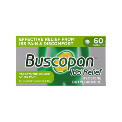 Image of Buscopan, Targets The Source of Belly Pain and Cramps, Starts to Work in 15 Minutes, 60 Tablets, Relief from IBS Stomach &amp; discomfort