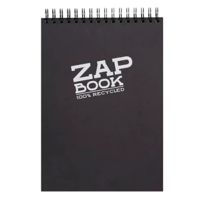 Image of Clairefontaine Ref 8363C Zap Book Recycled Wirebound Sketch (160 Pages) A4 (210 x 297mm), 80gsm Paper, Acid Free, pH Neutral Black Cover