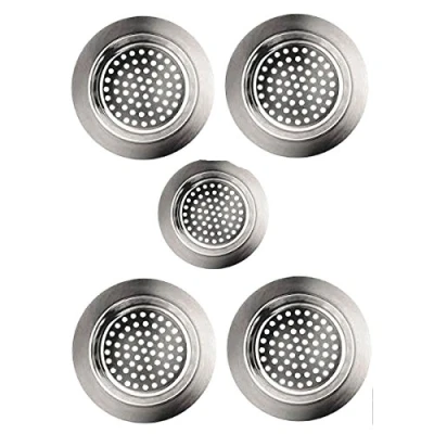 Image of 5pc set of Sink Strainer Hair Catcher Stopper Shower Drain Hole Filter Trap Chrome Plated