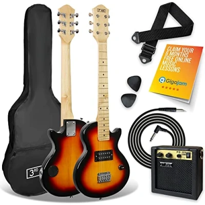 Image of 3rd Avenue 1/2 Size Kids Rock Electric Guitar Pack for Junior Beginners 6 Months FREE Lessons, 5W Portable Amp, Cable, Bag, Picks and Strap Sunburst