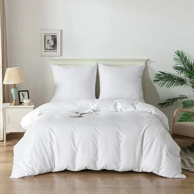 Image of Good Nite Bed Linen Set, 90 g, Brushed, 3 Piece Super Soft Duvet Cover and Pillowcase (White, 240 x 220 cm + 2 80 cm)