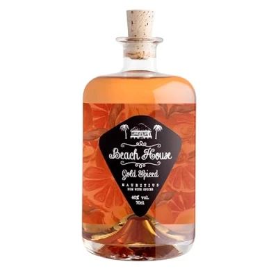 Image of BEACH HOUSE Gold Spiced Rum with natural flavours Distilled in Mauritius Blended and bottled France 40% ABV 700ml Perfect for easy to make cocktails