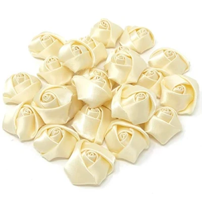 Image of Ivory 25mm Felt Backed Satin Ribbon Rose Flowers Decorative Flatback Craft (10)