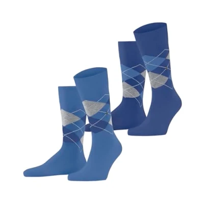 Image of Burlington Men&#039;s Everyday Argyle M So Cotton Patterned 2 Pairs Socks, Blue Cornflower 6337 6.5 11