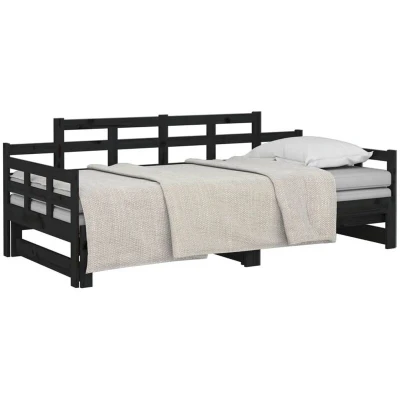 Image of vidaXL Pull out Day Bed without Mattress Black 2x(90x200) cm
