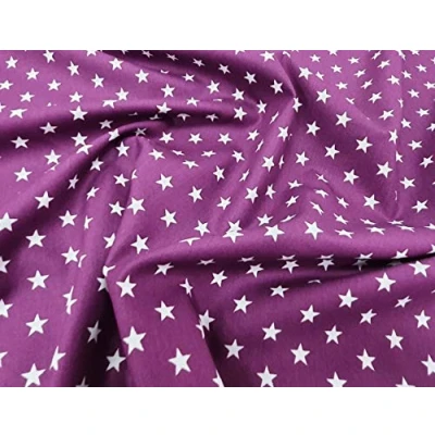 Image of White Stars on Purple Cotton Fabric 100% Craft Material by The Metre