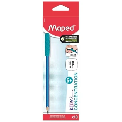 Image of Maped Box of 10 Ergonomic Graphite Pencils with Relaxing Chew Tips HB2 Lead Textured Grip