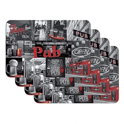 Image of Venilia Placemat for dining room PUB IN THE CITY, set of 4 wipeable polypropylene, food safe pcs. 45 x 30 cm, pieces, 59086