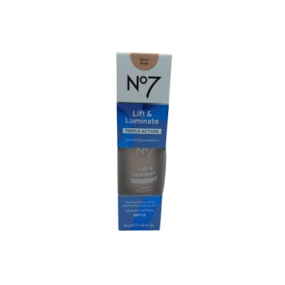 Image of No7 Lift &amp; Luminate TRIPLE ACTION Serum Foundation 30ml SPF15 Warm Beige