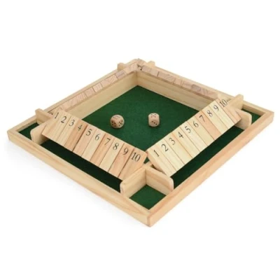 Image of Toyrific 4 Player Shut The Box Game, Wooden Table Dice Classic Kids Family Travel Game