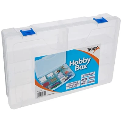 Image of Large Adjustable Craft Caddy Plastic Hobby Storage Utility Box 2 20 Compartments Blue Clips