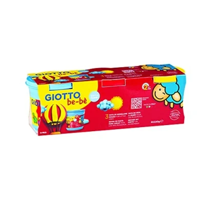 Image of GIOTTO be bè Modelling Dough Pack for Young Children, 3 x 220g Pots, Yellow/Orange/Blue, Ideal Children and Schools