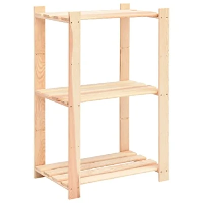 Image of vidaXL 3 Tier Solid Pinewood Storage Rack Durable Organization Solution for Home &amp; Commercial Usage with 150 kg Capacity