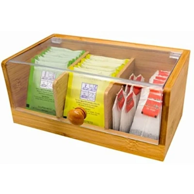 Image of Nerthus FIH 677 Nethus Natural, Tea Bag Organiser Box, 3 compartments, Bamboo