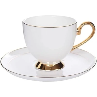 Image of ArknAv Gift Set,China Tea Cup and Saucer Set,Coffee with Saucer,Tea Saucer,4 Ounce White Porcelain Set Gold Trim,British Coffee Cups,Bone China Espresso Mug,White