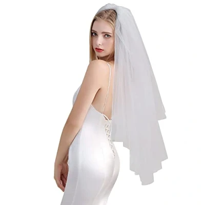 Image of CICILIAYA Bridal Veil Wedding Vails Women&#039;s Simple White Ivory Tulle Short Veils With Comb for Brides Shower Bachelorette Hen Party Chucky Costume Dress Up Gift (Off White)