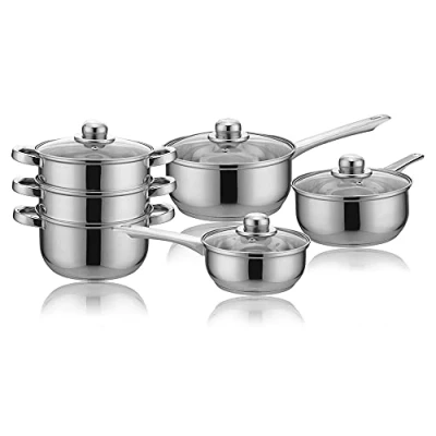 Image of New Cookware Set Pan Saucepan Glass Lid Steamer with Lids 6PCS