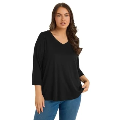 Image of EVANS Curve V Neck Modal Rich Top Women&#039;s Plus Size Black