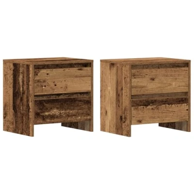 Image of vidaXL Rustic Bedside Cabinets Solid Reclaimed Wood Nightstands with 2 Drawers Bedroom/Living Room Furniture