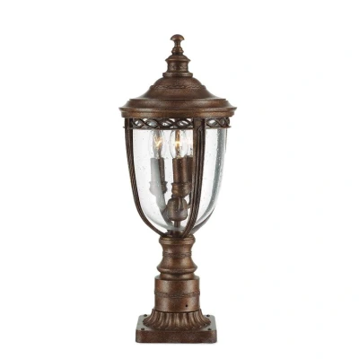 Image of English Bridle 3 Light Medium Outdoor Pedestal British Bronze IP44, E14