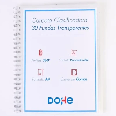 Image of Dohe Folder with Rings 30 Pockets A4 (24.5 x 31.5 cm), Customizable Cover Pocket, Elastic Straps Closure Office and School Supplies