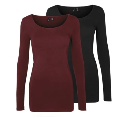 Image of VERO MODA Women&#039;s Long Sleeved Blouse, Pack of 2, Red/Black (1x Port Royale/1x Black), XL